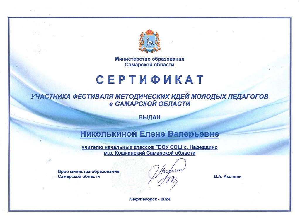 Николькина ЕВ 2024. Нефтегорск
